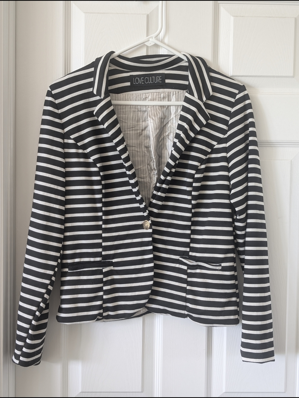Love Culture Black and White Striped Single-Button Blazer